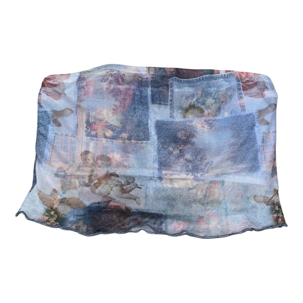 Sheer Strapless Bandeau Top with Cherub Print - Blue Multi